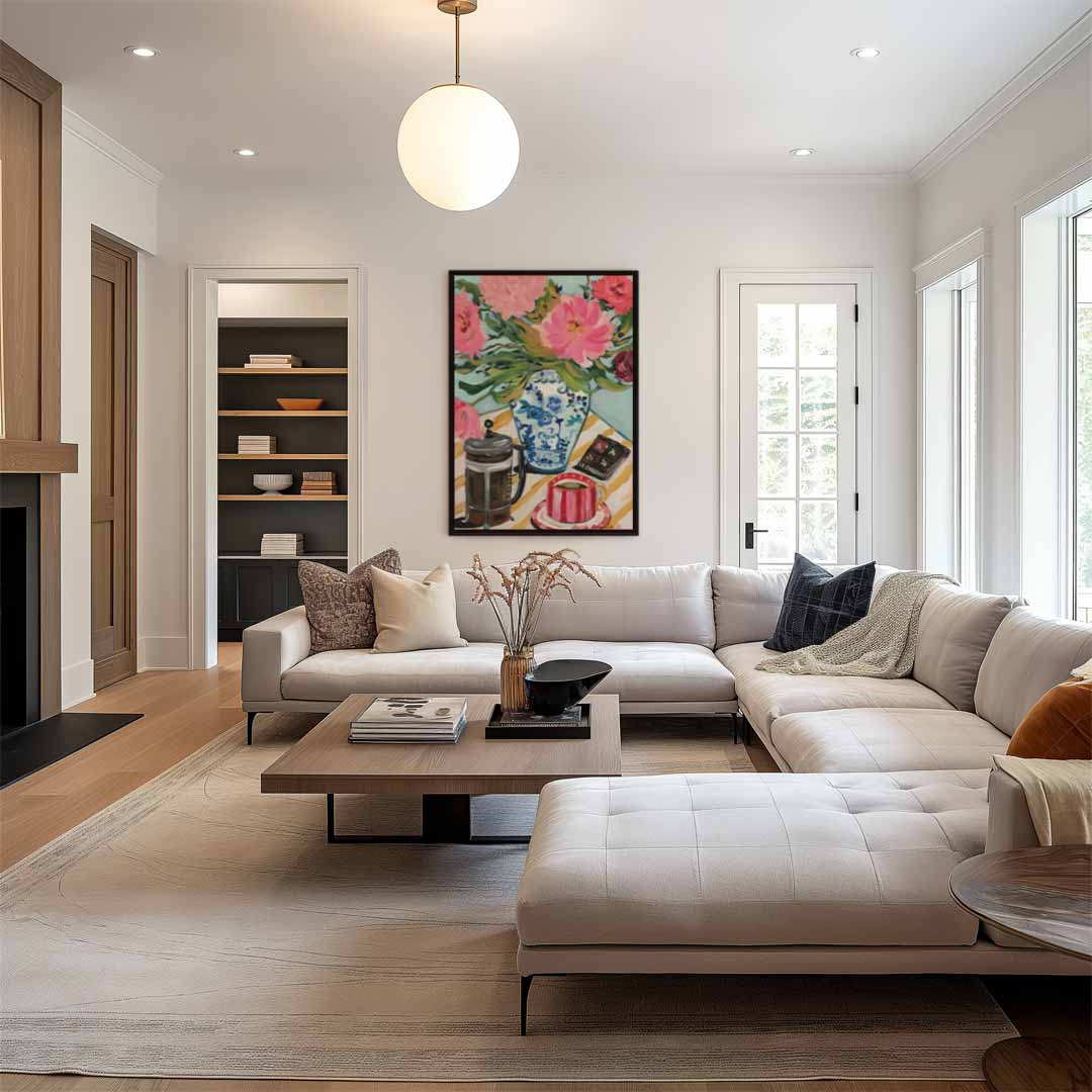 Bloemen en Koffiemoment Kunstwerk-canvas-dibond-plexiglas-wanddecoratie-WallArtistic