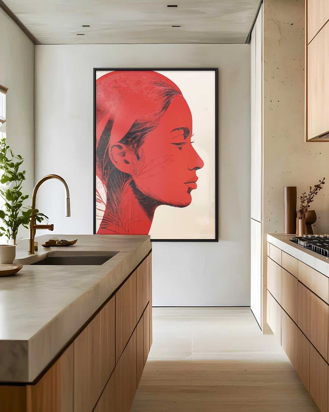Vrouwelijk Silhouet in Rood Kunstwerk-canvas-dibond-plexiglas-wanddecoratie-WallArtistic