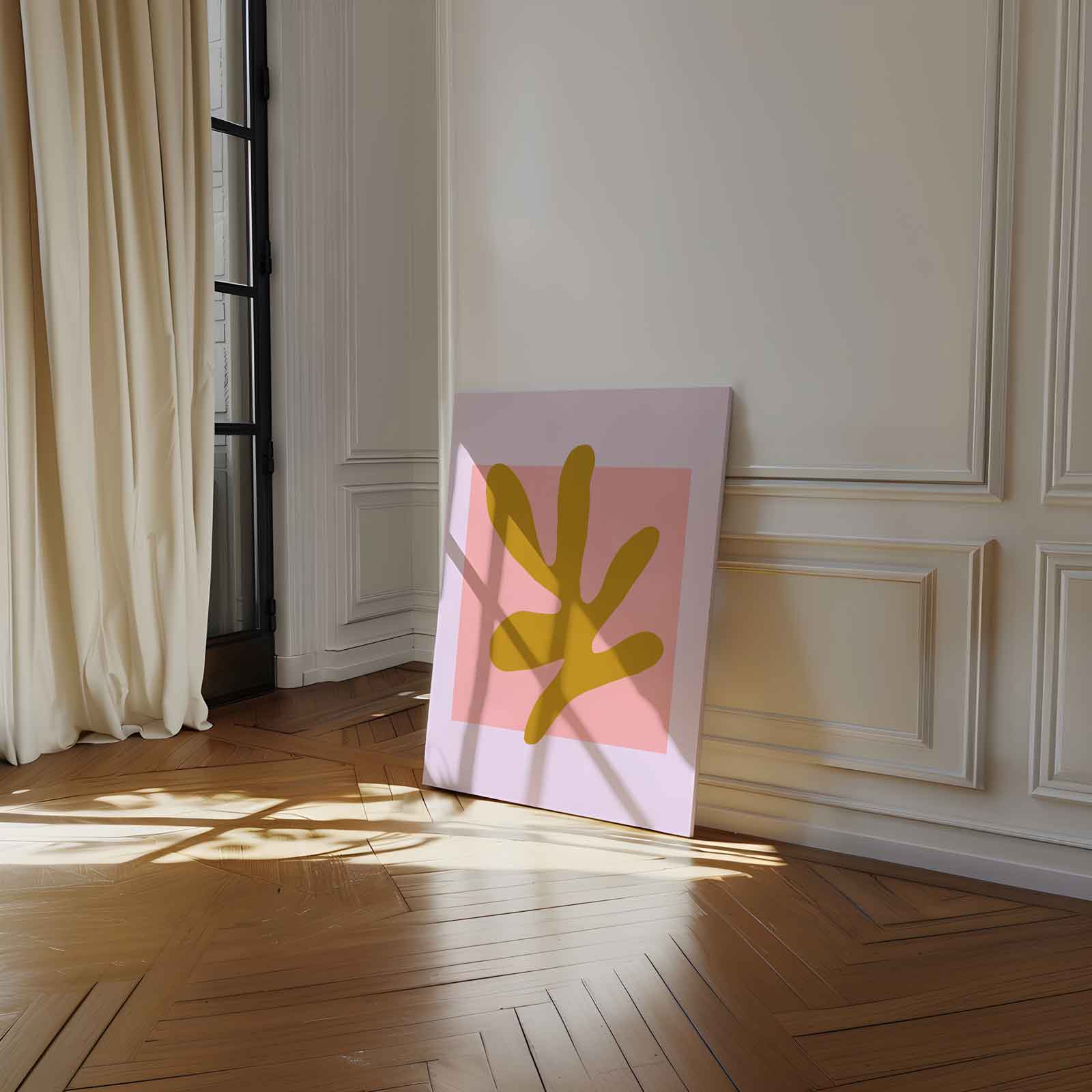 Abstracte Vormen in Oker en Roze Kunstwerk-canvas-dibond-plexiglas-wanddecoratie-WallArtistic