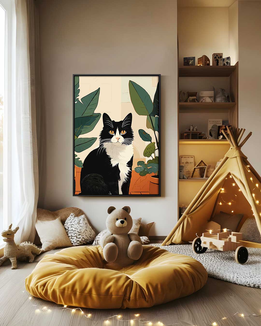 Kat tussen Planten Kunstwerk-canvas-dibond-plexiglas-wanddecoratie-WallArtistic