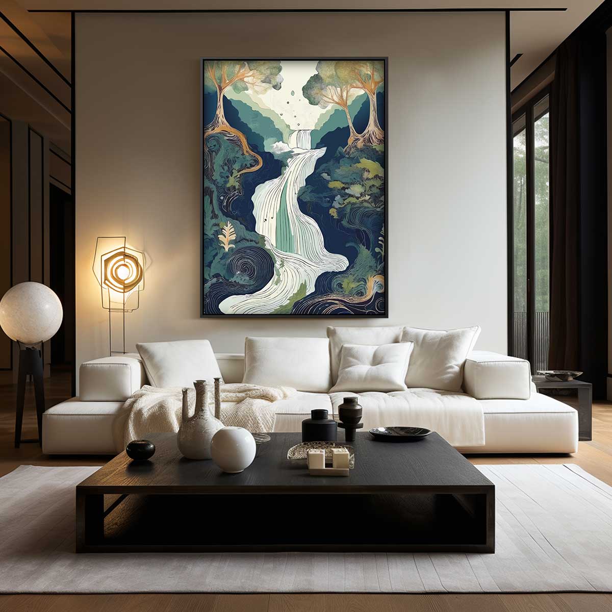 Waterval in het Bos Kunstwerk-canvas-dibond-plexiglas-wanddecoratie-WallArtistic