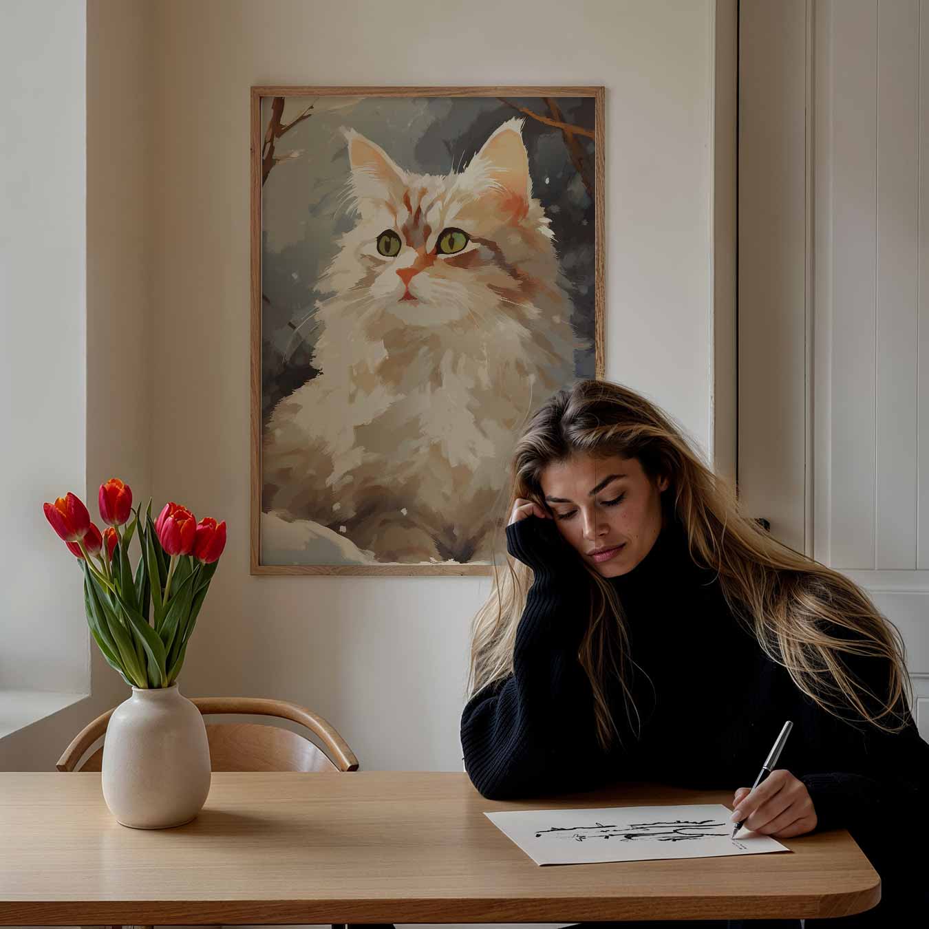 Kat in de Sneeuw Poster-WallArtistic