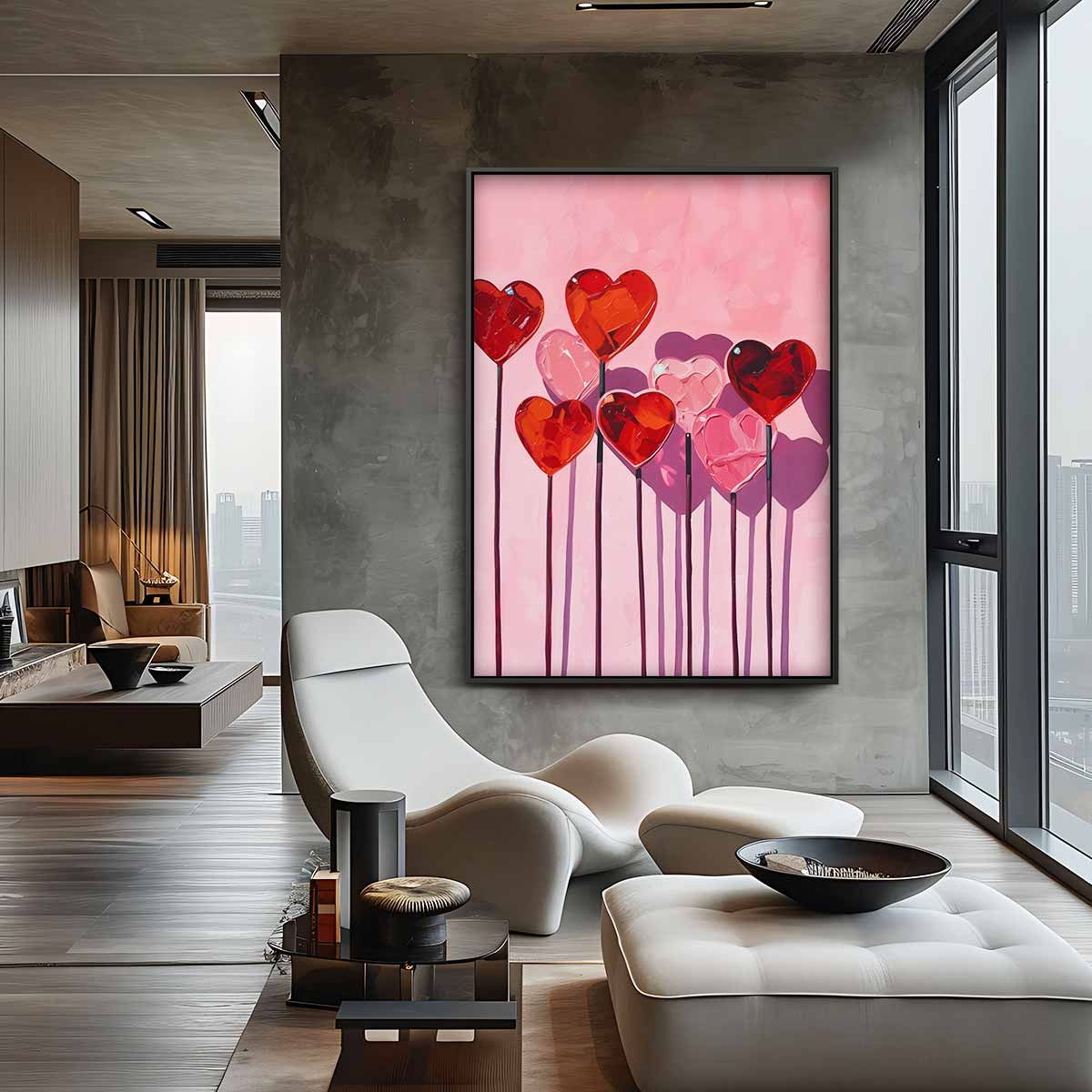 Hartvormige Bloemen in Roze Kunstwerk-canvas-dibond-plexiglas-wanddecoratie-WallArtistic