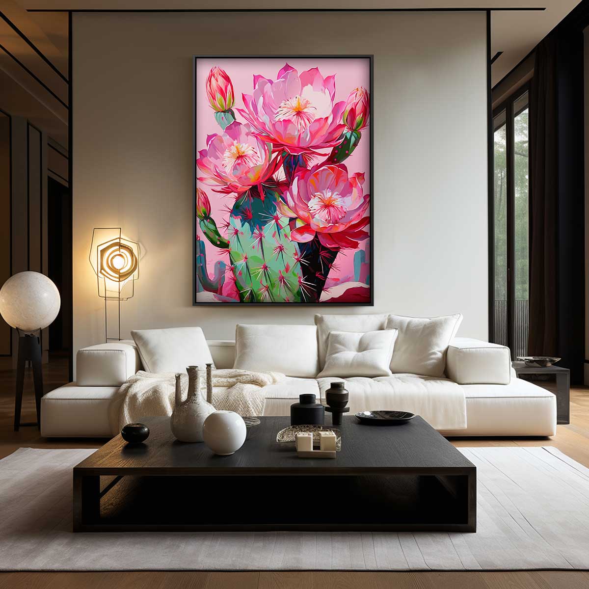 Kleurrijke Cactusbloemen Schilderij Kunstwerk-canvas-dibond-plexiglas-wanddecoratie-WallArtistic