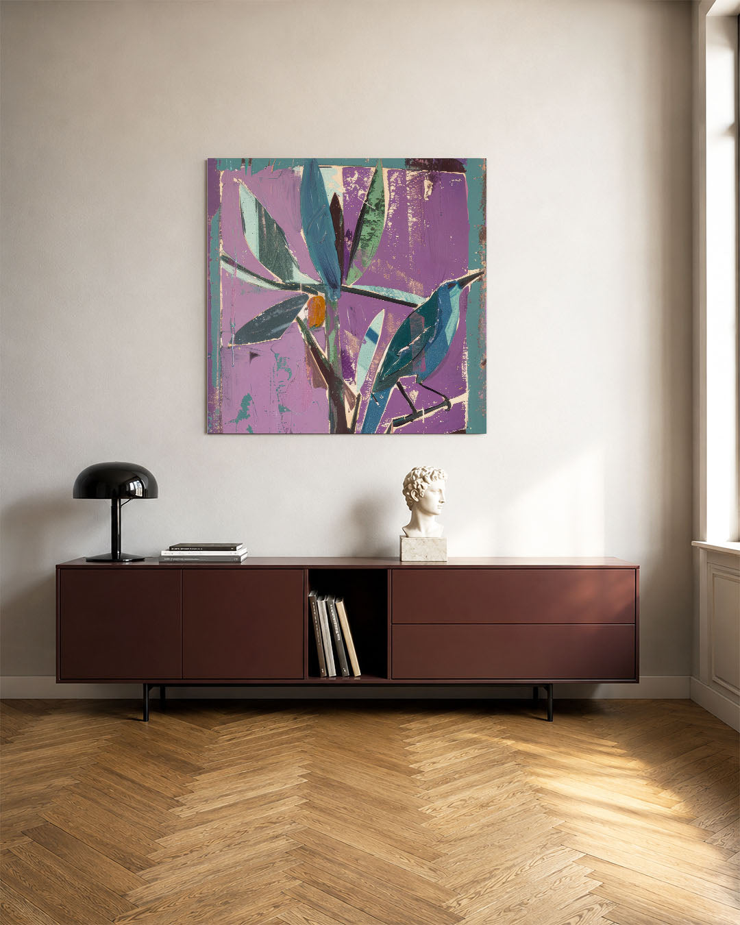 Vogelsilhouet met bladeren Kunstwerk