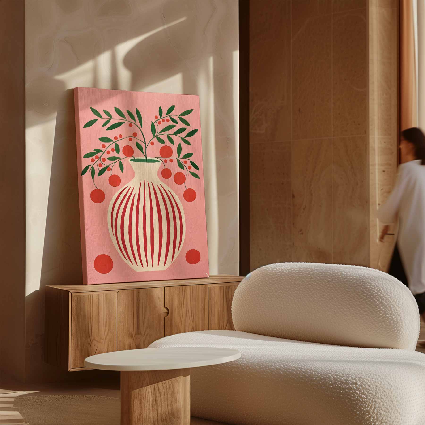 Speels Stilleven met Vaas en Bessen Kunstwerk-canvas-dibond-plexiglas-wanddecoratie-WallArtistic
