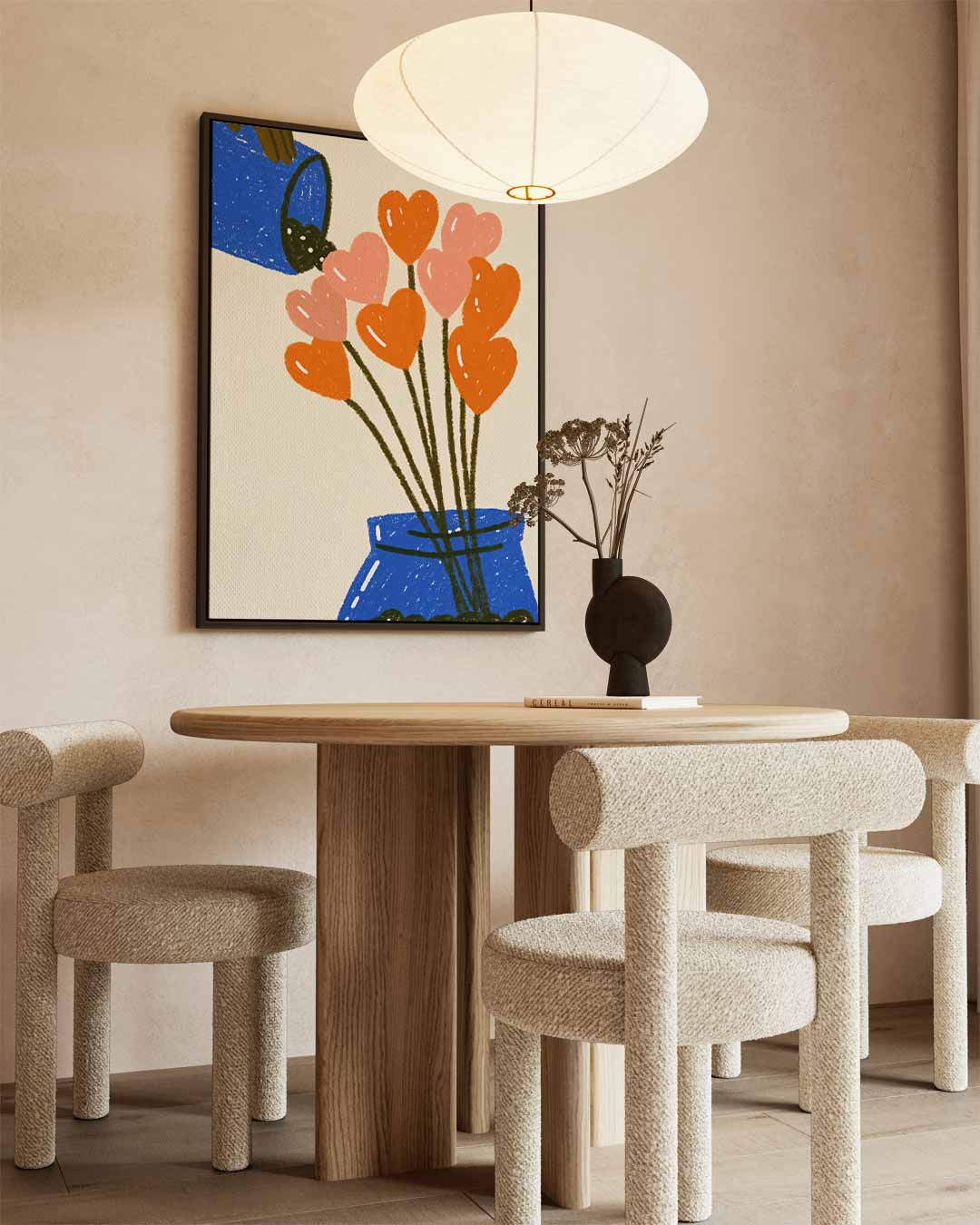 Bloemenhartjes in Blauwe Vaas Kunstwerk-canvas-dibond-plexiglas-wanddecoratie-WallArtistic