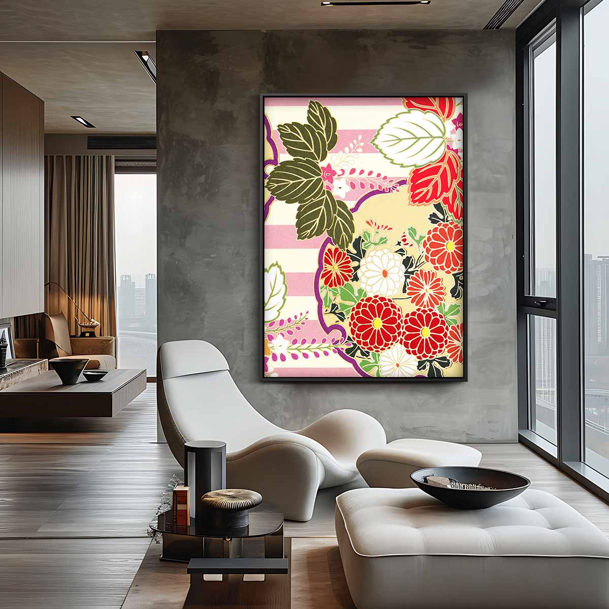 Bloemenpracht op Streepjes Kunstwerk-canvas-dibond-plexiglas-wanddecoratie-WallArtistic