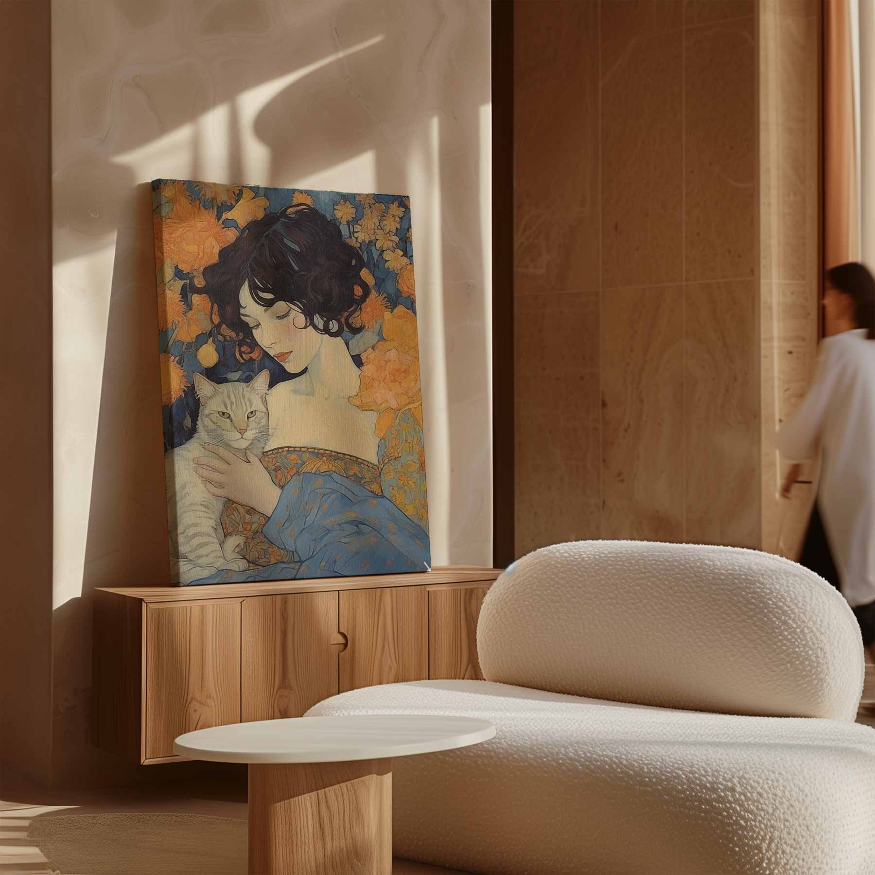 Dromerige Vriendschap met Kat Kunstwerk-canvas-dibond-plexiglas-wanddecoratie-WallArtistic