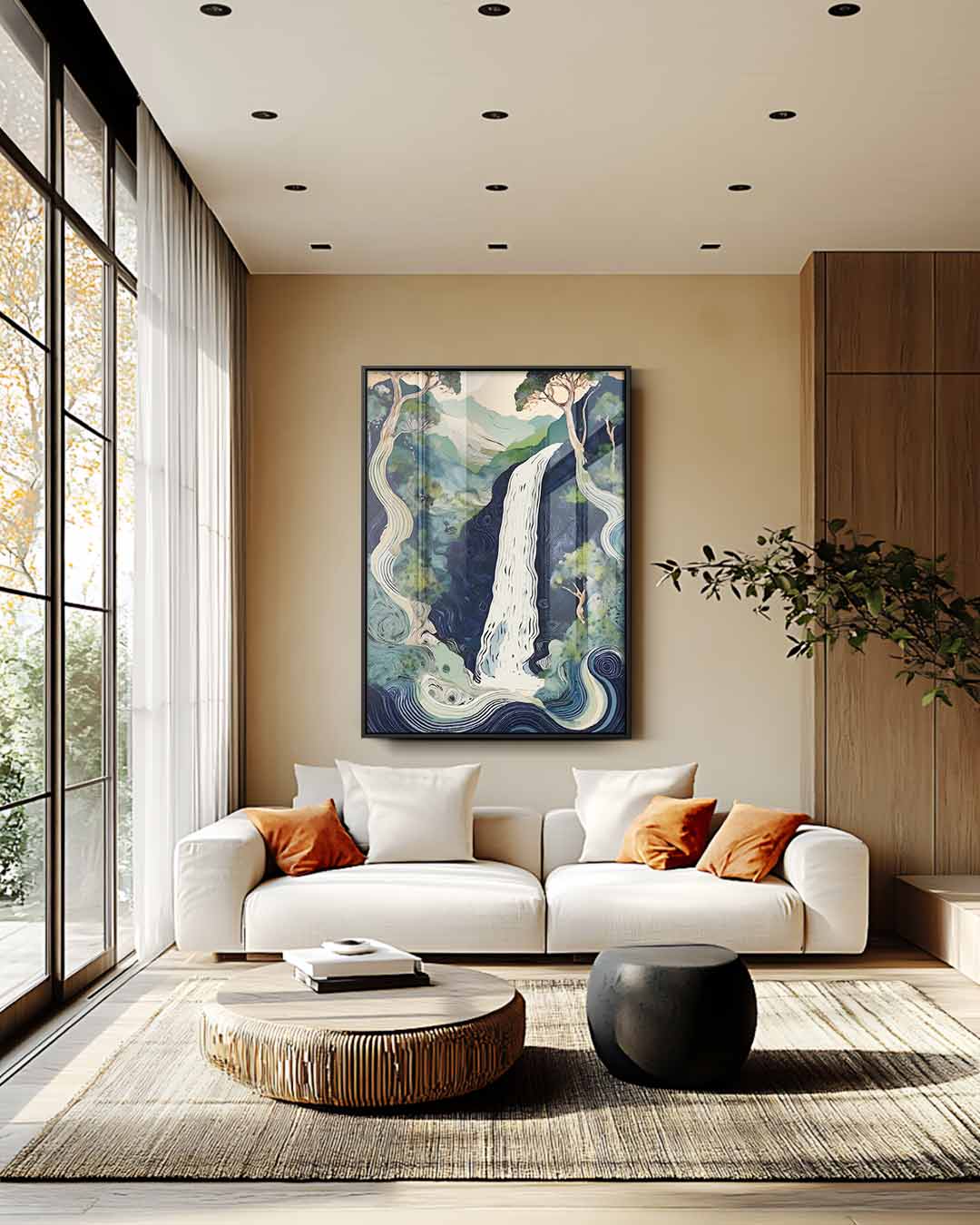 Waterval in betoverend landschap Kunstwerk-canvas-dibond-plexiglas-wanddecoratie-WallArtistic