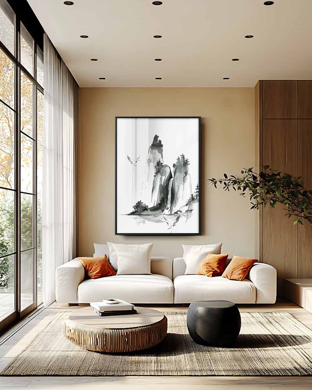 Monochrome Berglandschap Kunstwerk-canvas-dibond-plexiglas-wanddecoratie-WallArtistic