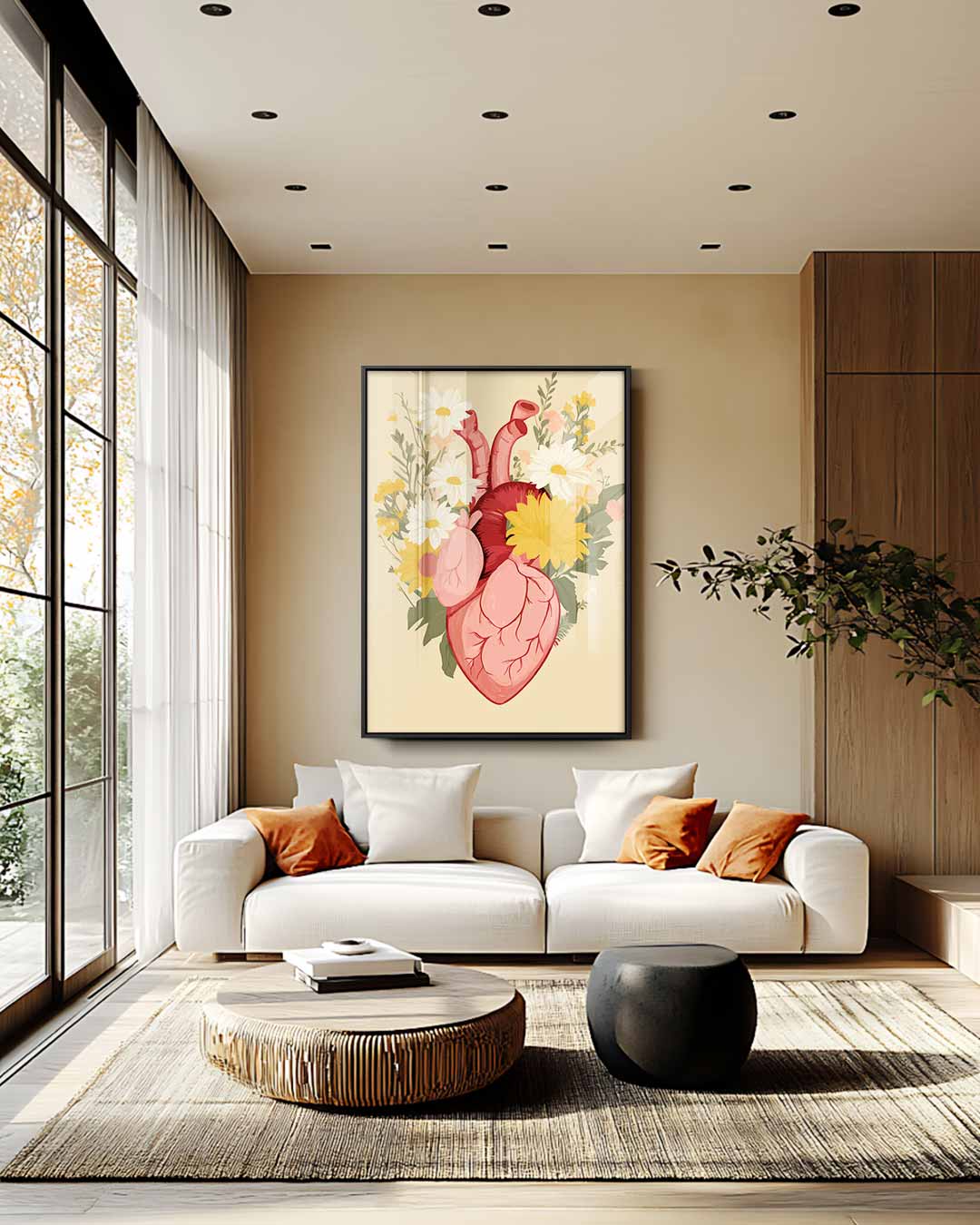Hart en Bloemen Harmonie Kunstwerk-canvas-dibond-plexiglas-wanddecoratie-WallArtistic