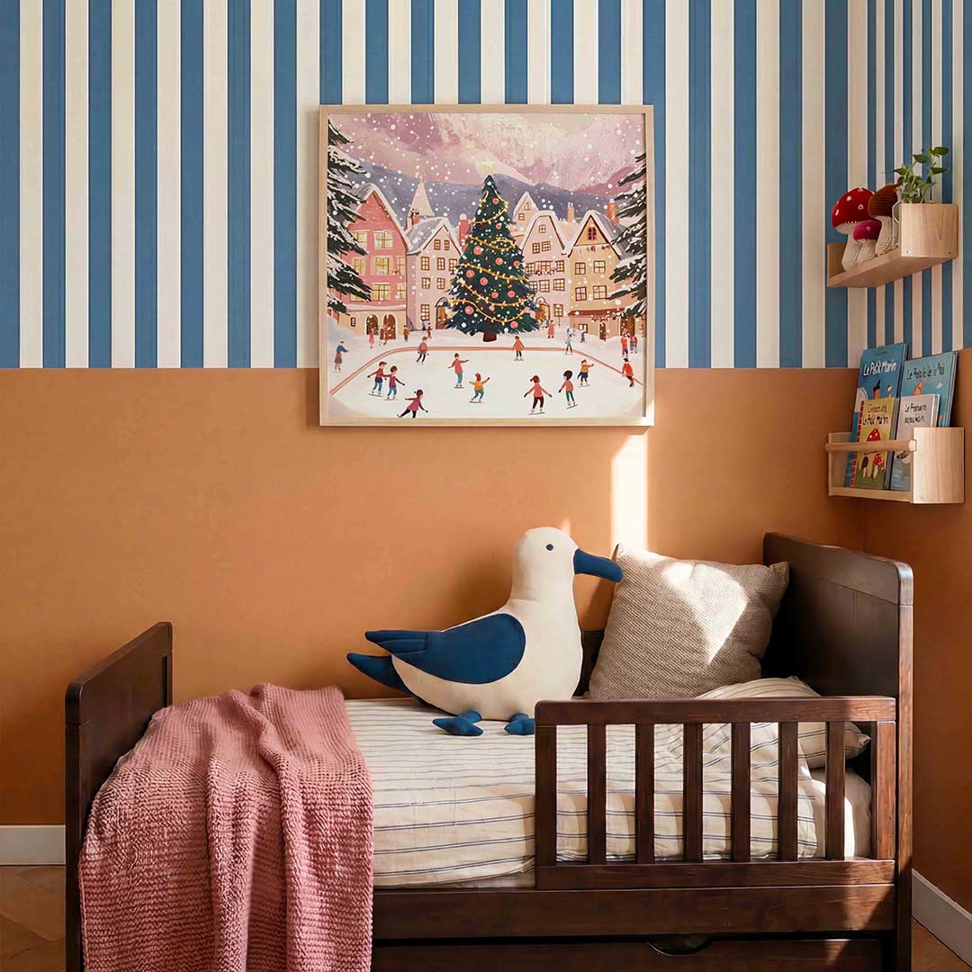 Schaatsende mensen bij kerstboom Poster
