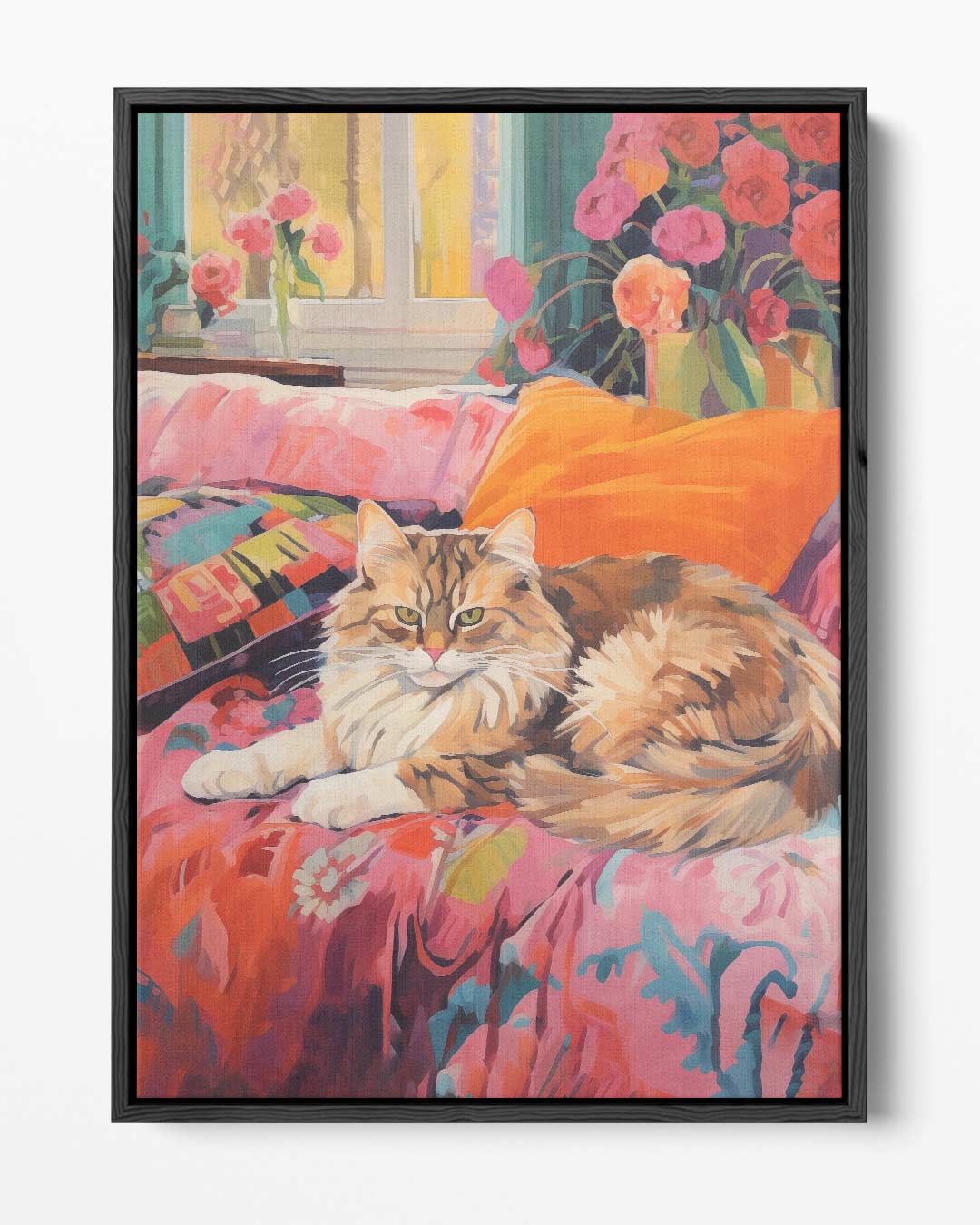 Kat op Bloemenbank Kunstwerk-canvas-dibond-plexiglas-wanddecoratie-WallArtistic