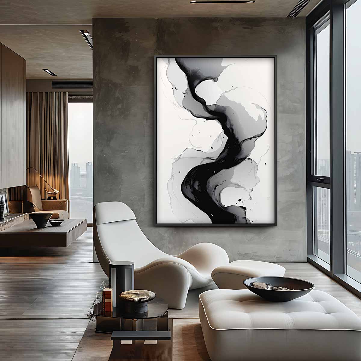 Stromende Zwart-Wit Golf Kunstwerk-canvas-dibond-plexiglas-wanddecoratie-WallArtistic
