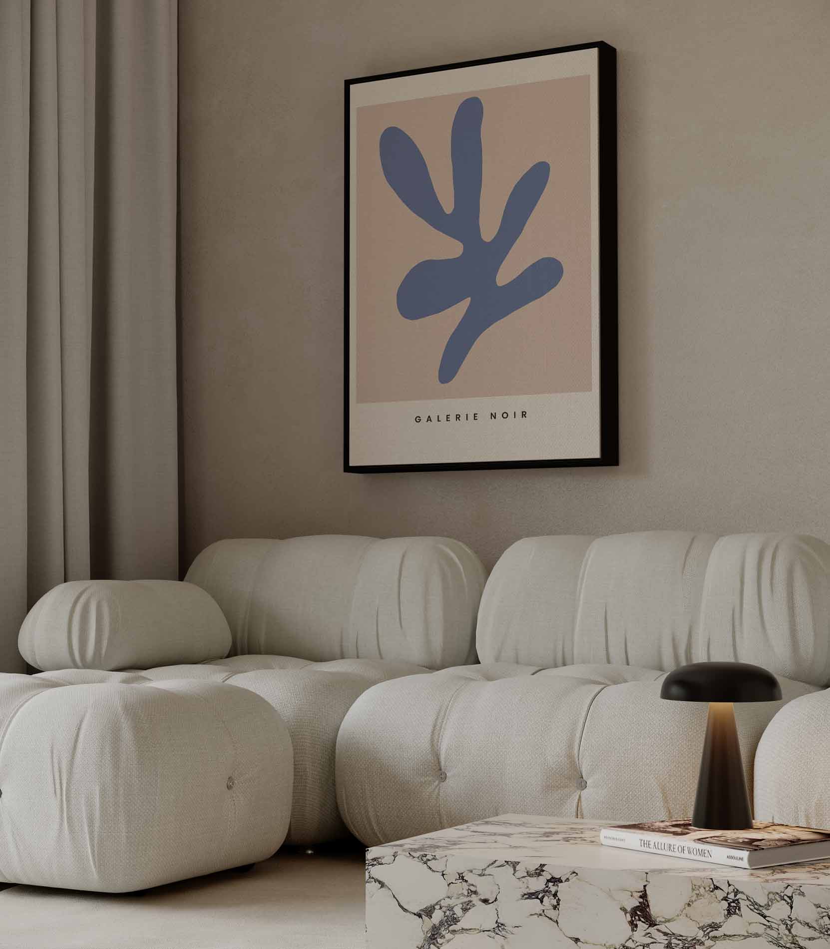 Abstracte Blauw Op Beige Kunstwerk-canvas-dibond-plexiglas-wanddecoratie-WallArtistic