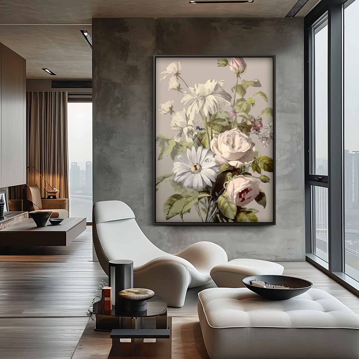 Romantisch Bloemenboeket Schilderij Kunstwerk-canvas-dibond-plexiglas-wanddecoratie-WallArtistic