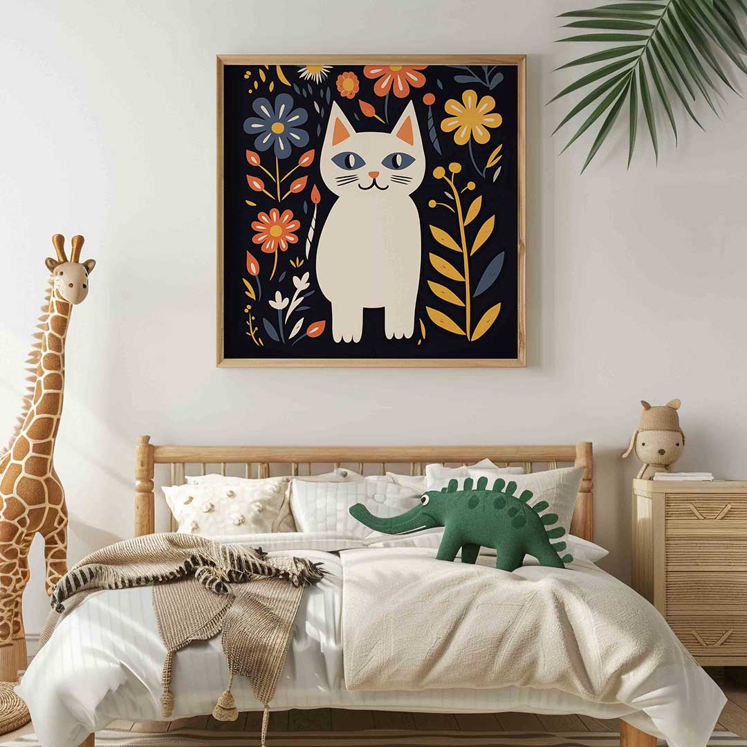 Kat met bloemen Poster