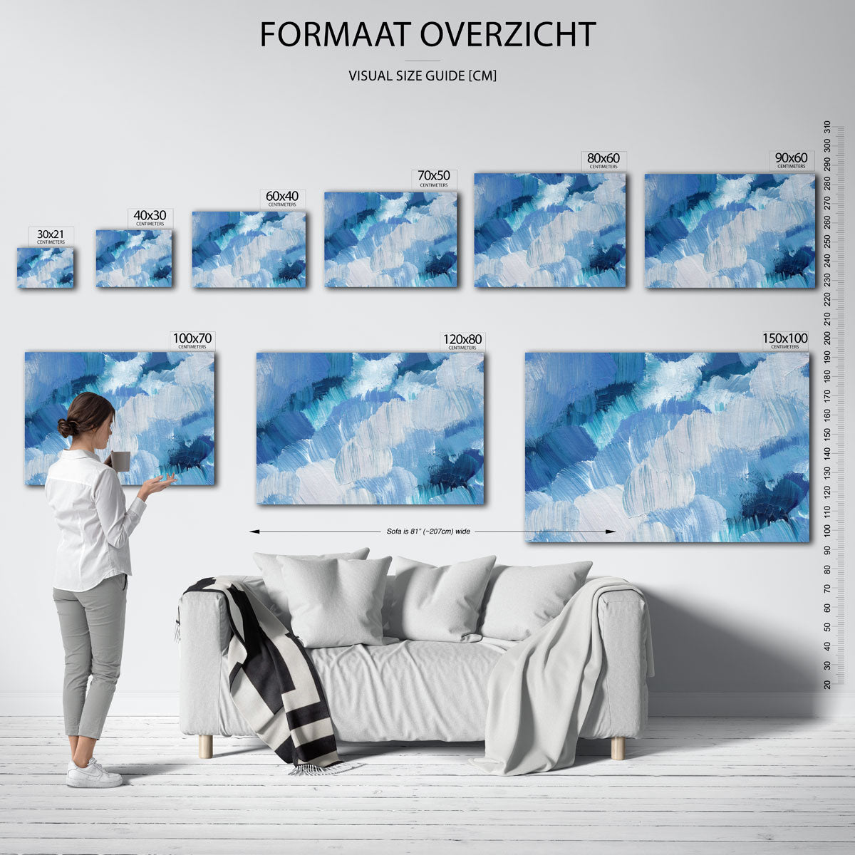 Blauwe penseelstreken Poster