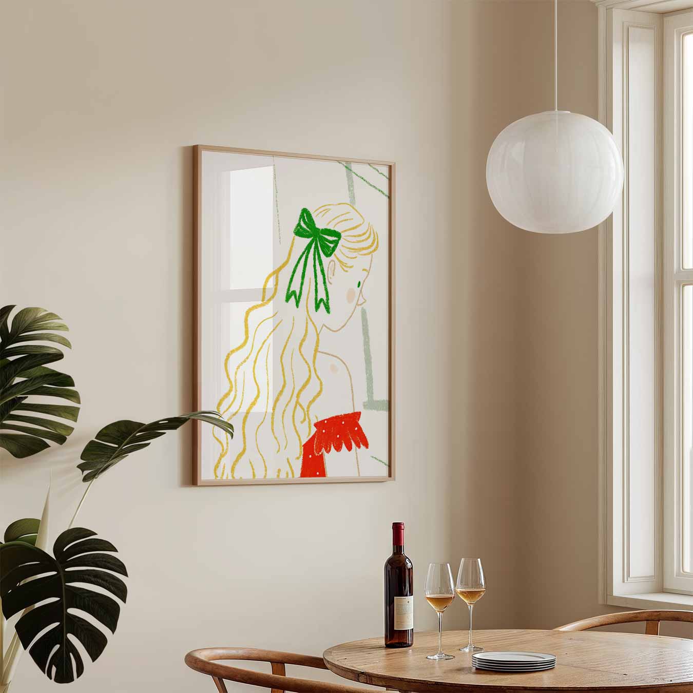Dromerige Illustratie Van Meisje Met Strik Poster