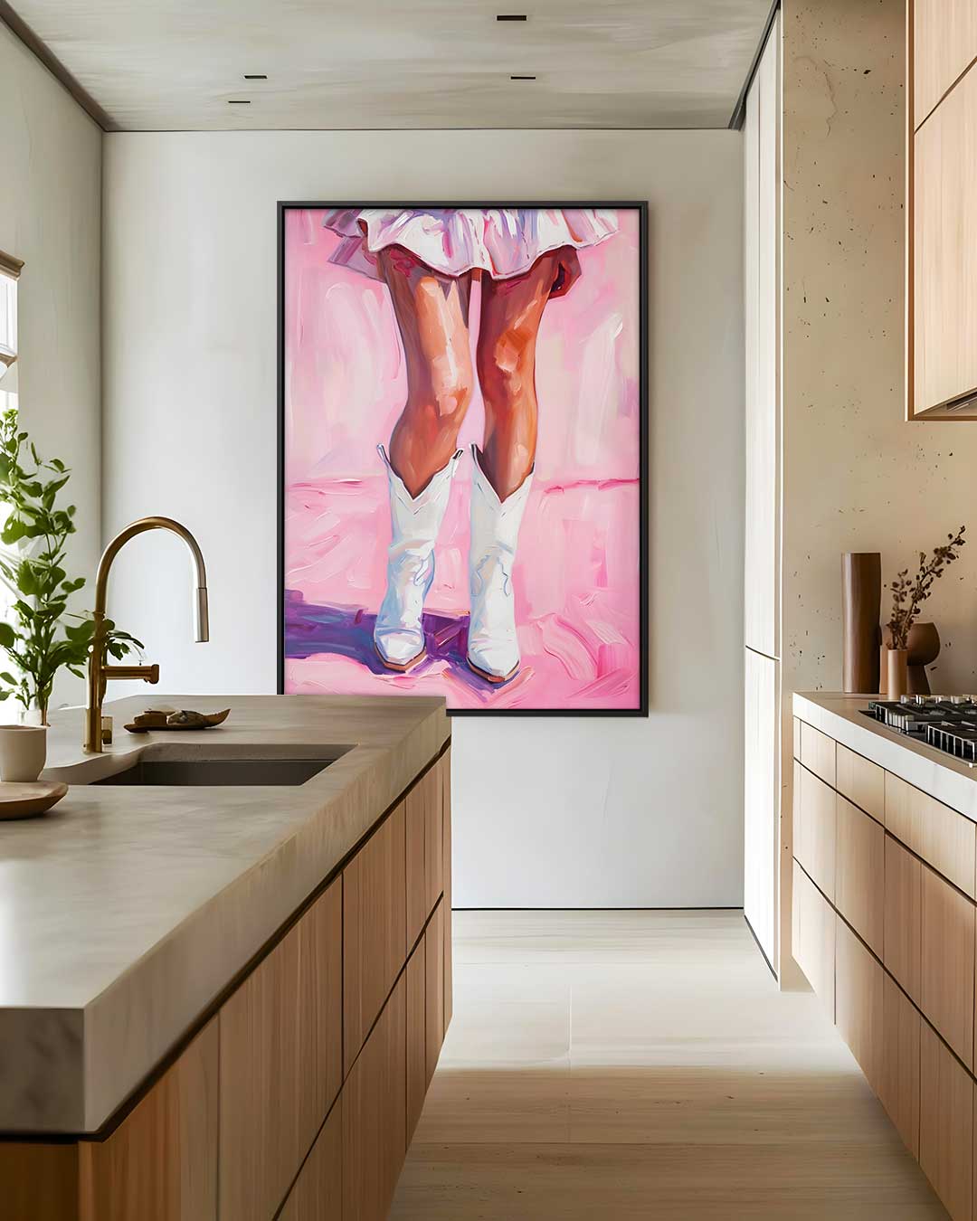 Dansende Laarzen op Roze Kunstwerk-canvas-dibond-plexiglas-wanddecoratie-WallArtistic