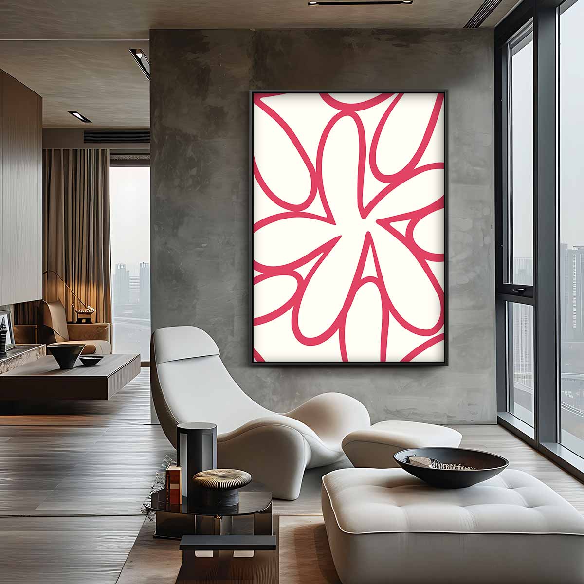 Bloemachtige Vormen in Rood Kunstwerk-canvas-dibond-plexiglas-wanddecoratie-WallArtistic