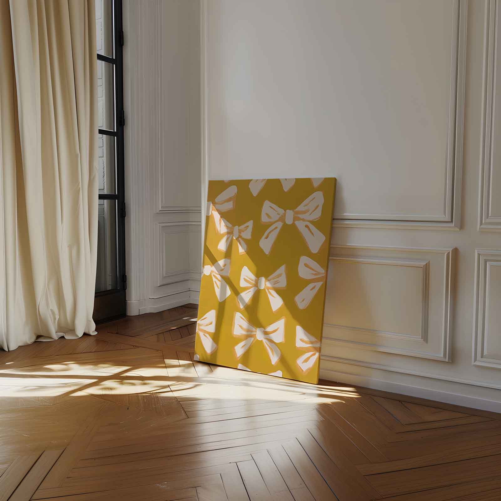 Vrolijke Strikjes op Oker Kunstwerk-canvas-dibond-plexiglas-wanddecoratie-WallArtistic