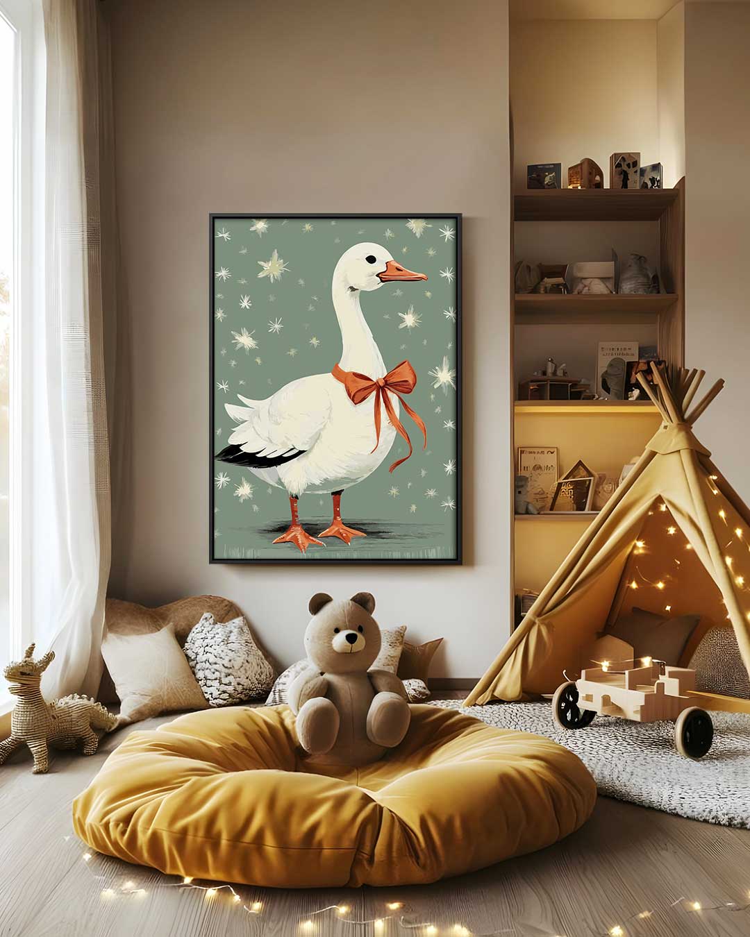 Gans met Strik en Sterrenhemel Kunstwerk-canvas-dibond-plexiglas-wanddecoratie-WallArtistic