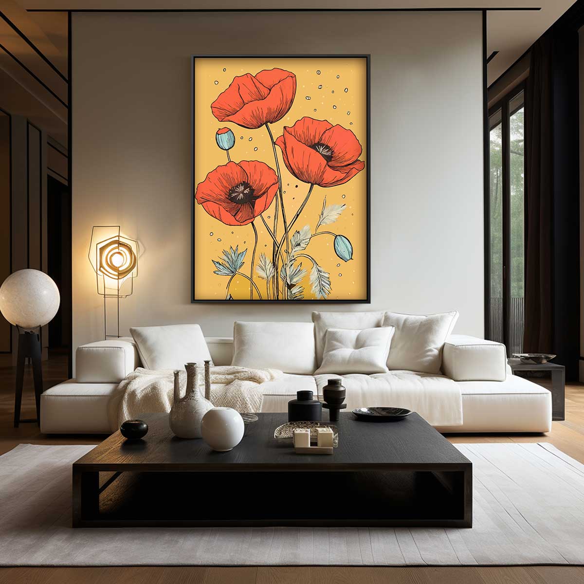 Vrolijke Klaprozen op Gouden Achtergrond Kunstwerk-canvas-dibond-plexiglas-wanddecoratie-WallArtistic