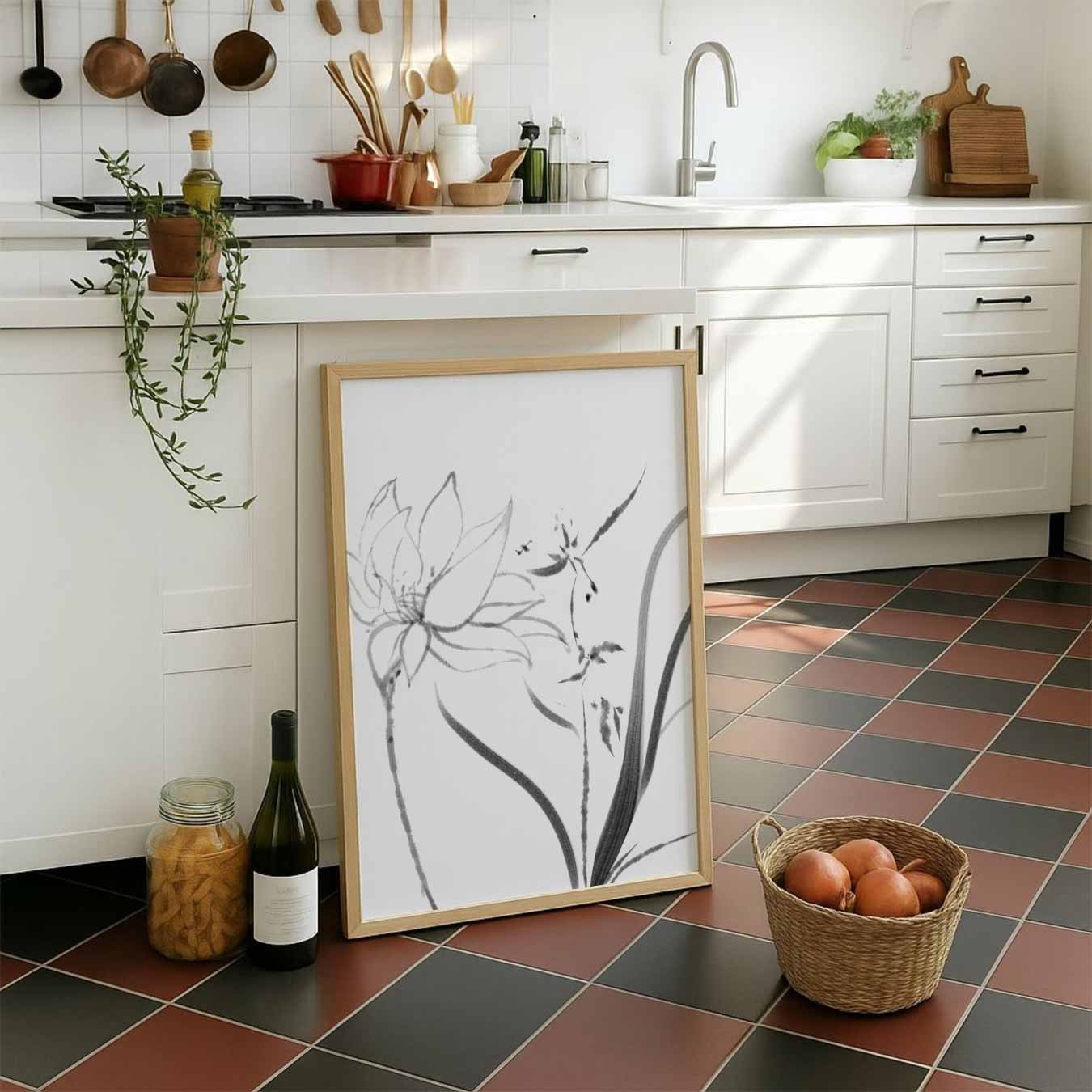 Elegante Zwart-wit Bloemenprint Poster