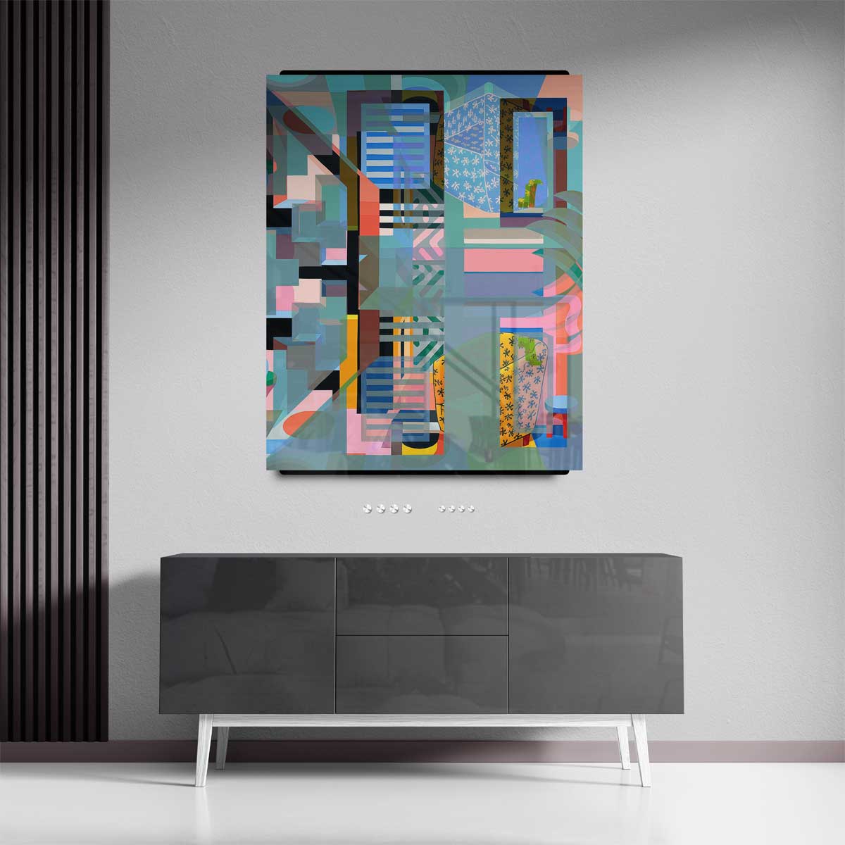 Kleurrijk Abstract Geometrisch Kunstwerk-canvas-dibond-plexiglas-wanddecoratie-WallArtistic