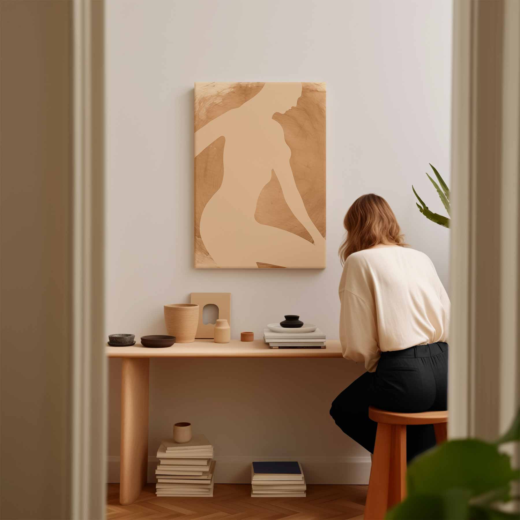 Elegante Silhouet in Neutrale Tinten Kunstwerk-canvas-dibond-plexiglas-wanddecoratie-WallArtistic