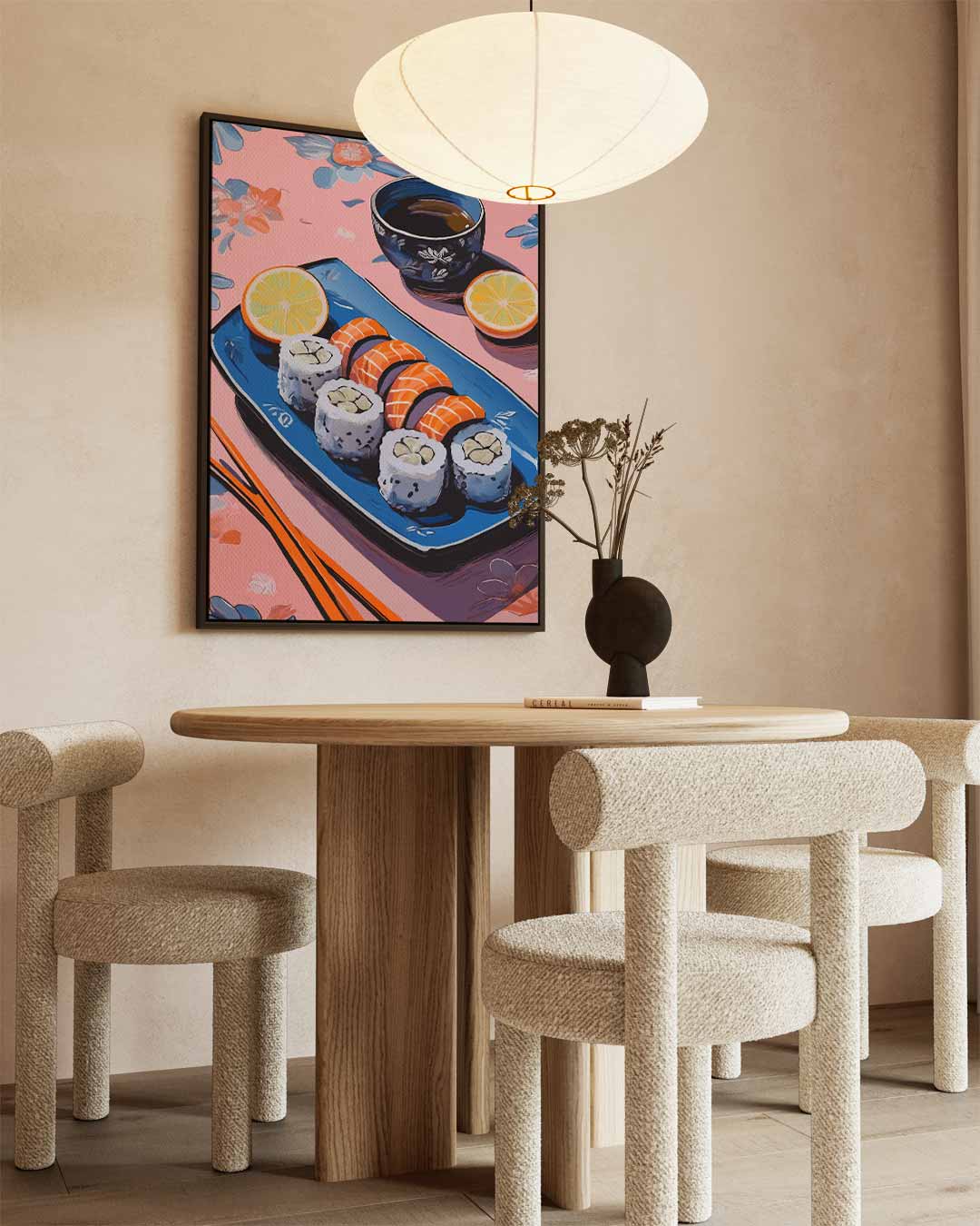 Sushi Stilleven op Bloemenachtergrond Kunstwerk-canvas-dibond-plexiglas-wanddecoratie-WallArtistic
