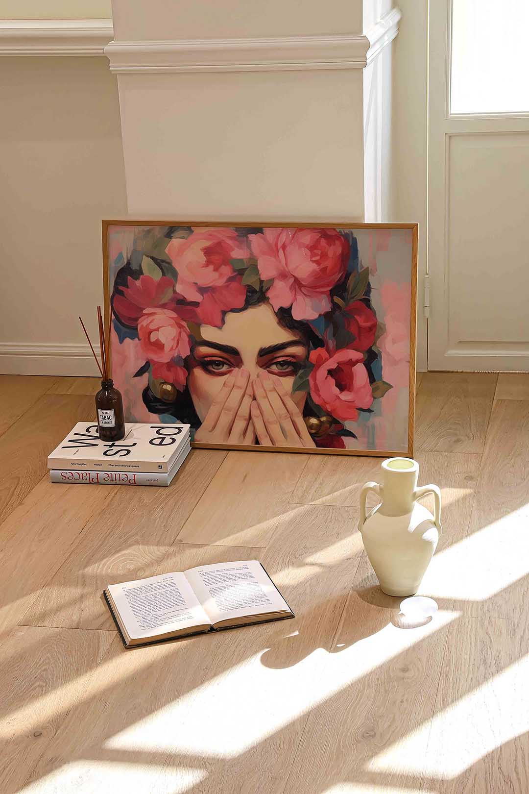 Bloemen en gezicht Poster