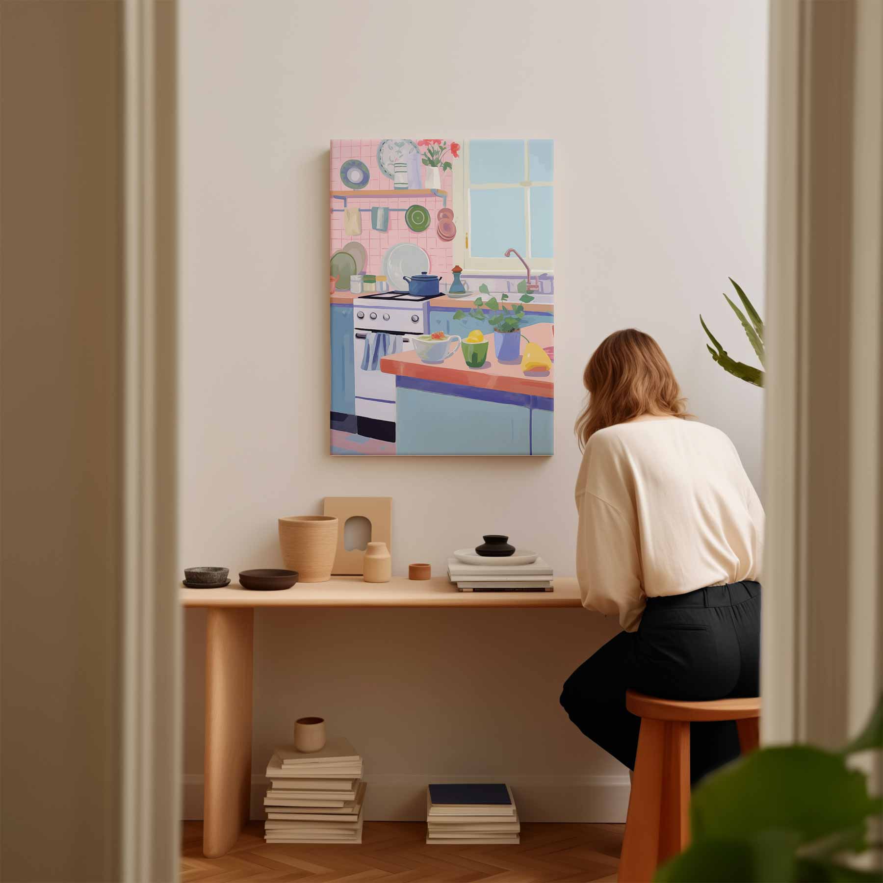 Kleurrijke Keukenidylle Kunstwerk-canvas-dibond-plexiglas-wanddecoratie-WallArtistic