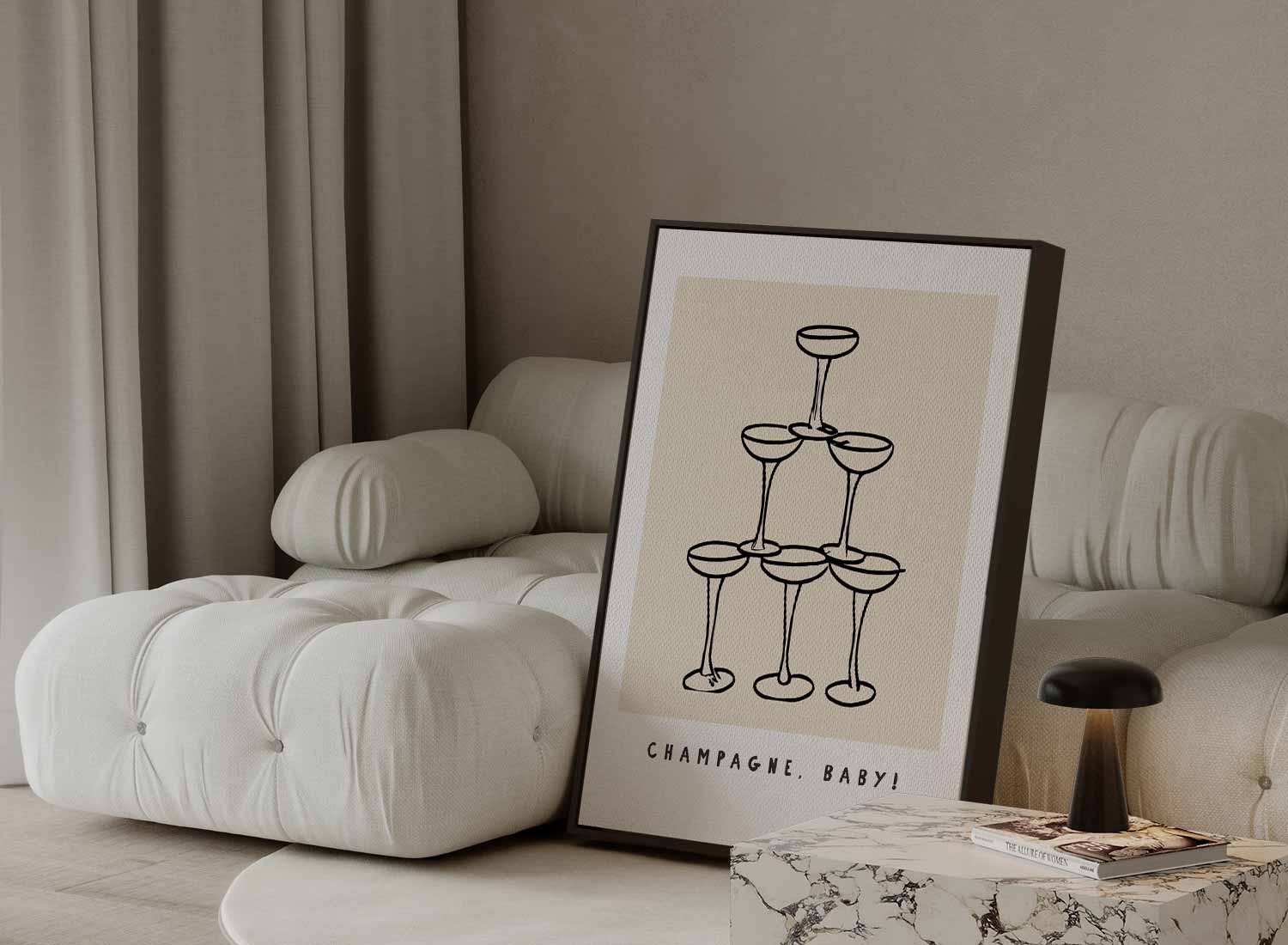 Champagne Toren Illustratie Kunstwerk-canvas-dibond-plexiglas-wanddecoratie-WallArtistic