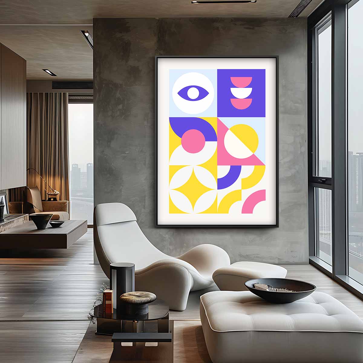 Kleurrijk Geometrisch Vreugde Kunstwerk-canvas-dibond-plexiglas-wanddecoratie-WallArtistic