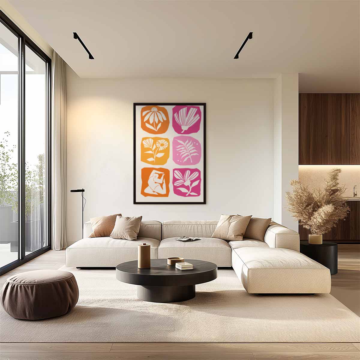 Vrolijke Bloemen en Figuren Kunstwerk-canvas-dibond-plexiglas-wanddecoratie-WallArtistic