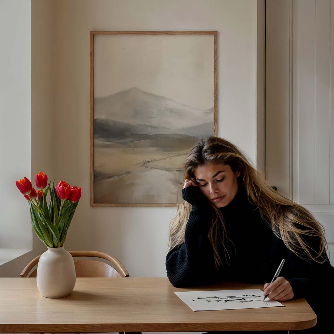 Rustiek Berglandschap in Zachte Tinten Poster-WallArtistic