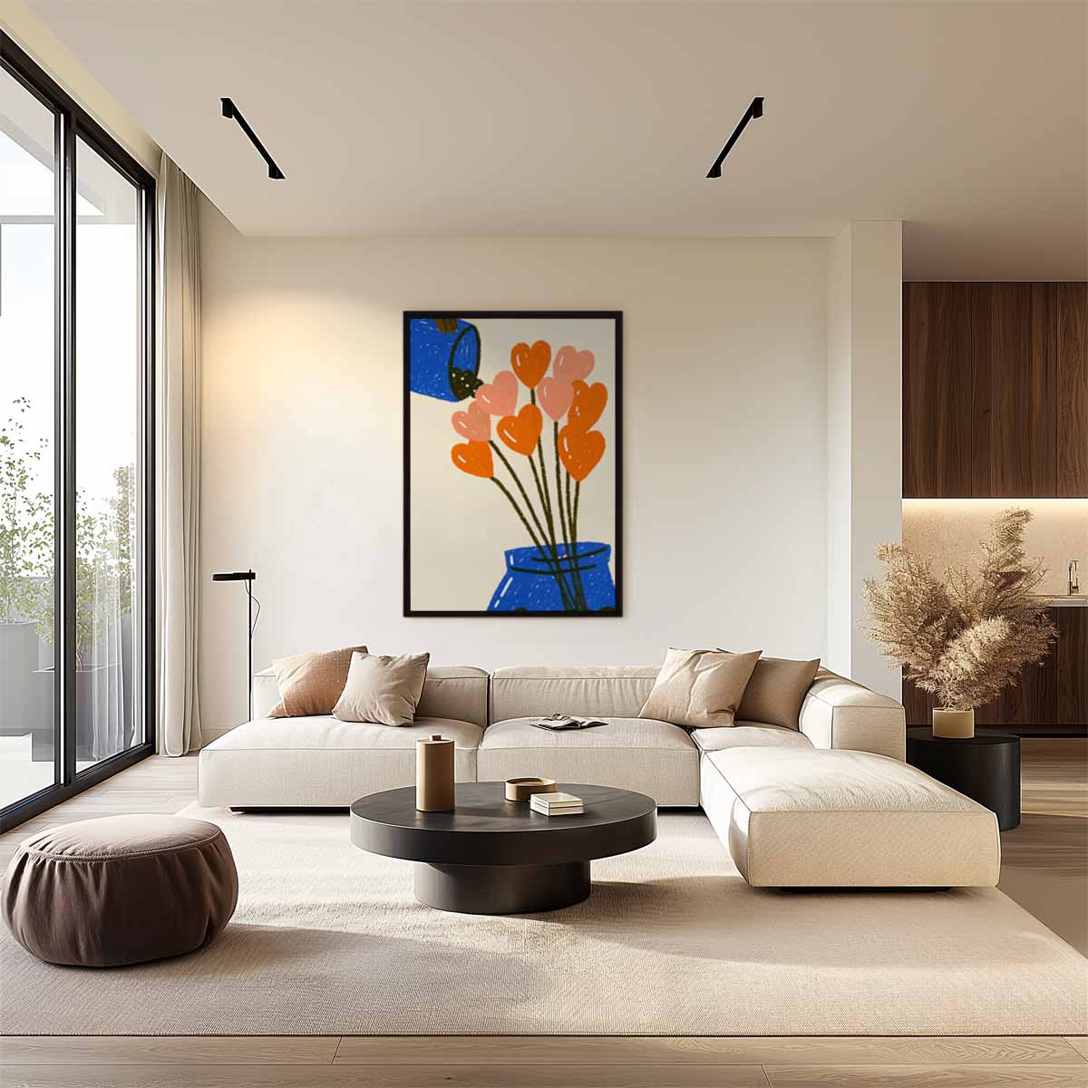 Bloemenhartjes in Blauwe Vaas Kunstwerk-canvas-dibond-plexiglas-wanddecoratie-WallArtistic