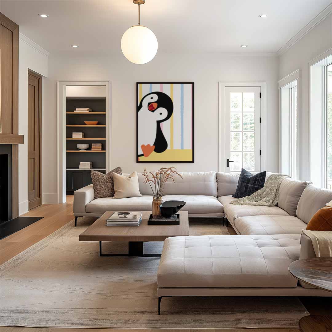 Vrolijke Pinguïn Kunstprint Kunstwerk-canvas-dibond-plexiglas-wanddecoratie-WallArtistic