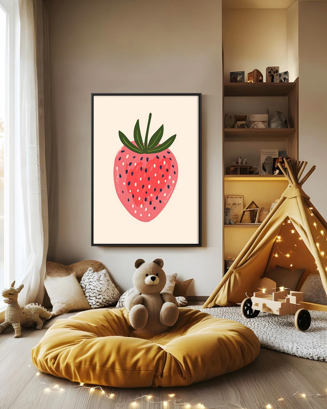 Speelse aardbei illustratie Kunstwerk