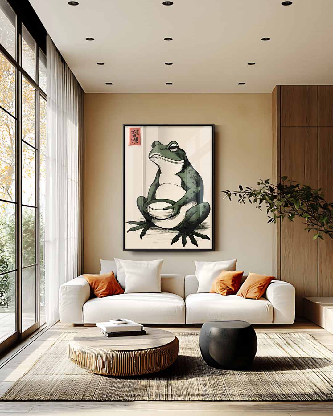 Zen Kikker met Kom Kunstwerk-canvas-dibond-plexiglas-wanddecoratie-WallArtistic