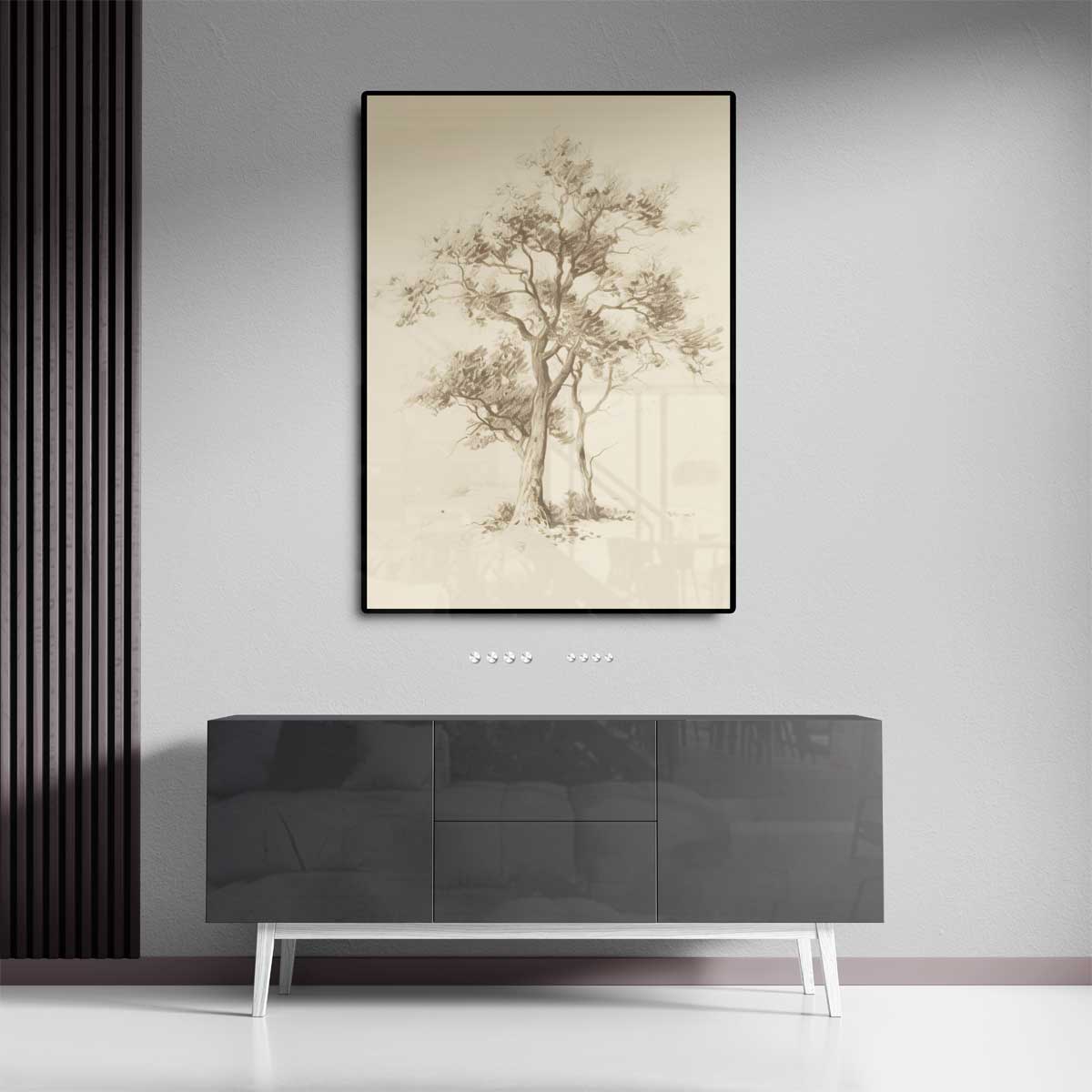 Mystieke Bomen Tekening Kunstwerk-canvas-dibond-plexiglas-wanddecoratie-WallArtistic