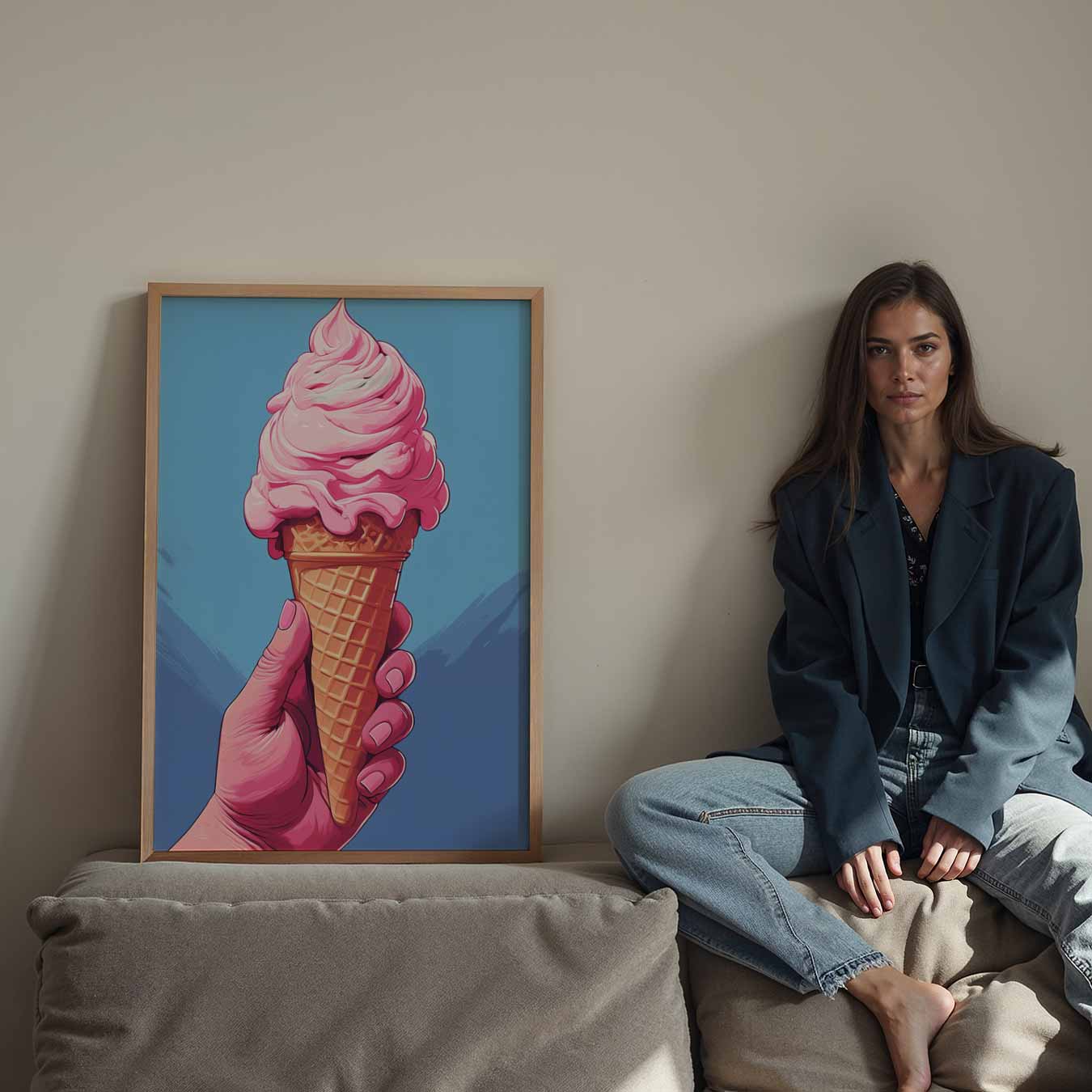 Zoete Roze IJscône Poster-WallArtistic