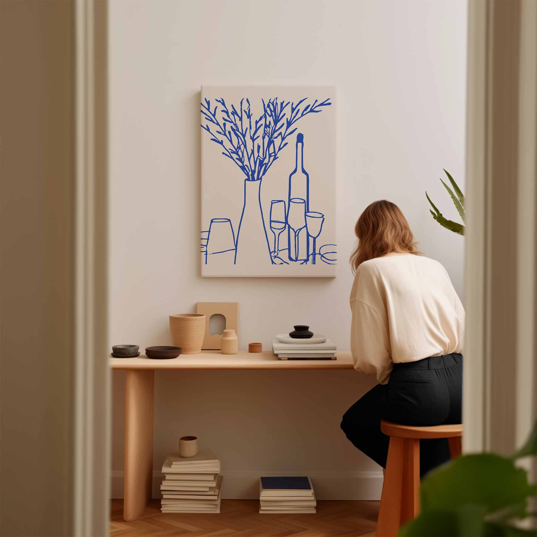 Hedendaagse Blauwe Tafel Kunstwerk-canvas-dibond-plexiglas-wanddecoratie-WallArtistic