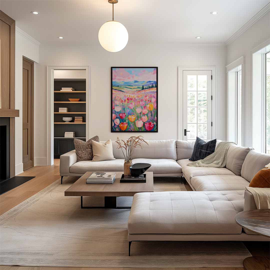 Kleurrijke Tulpenvelden Kunstwerk-canvas-dibond-plexiglas-wanddecoratie-WallArtistic