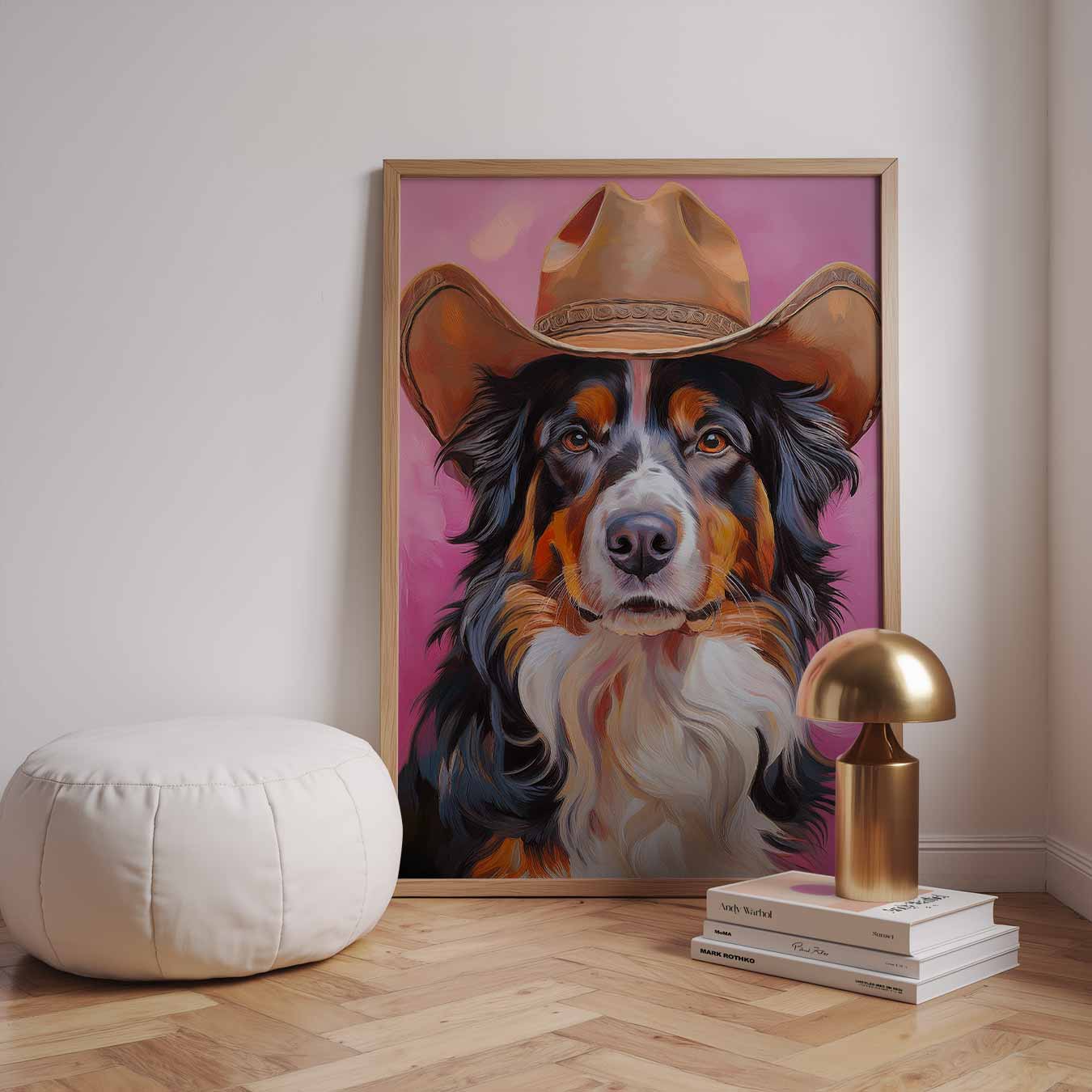Stoere Hond in Cowboy Hoed Poster-WallArtistic