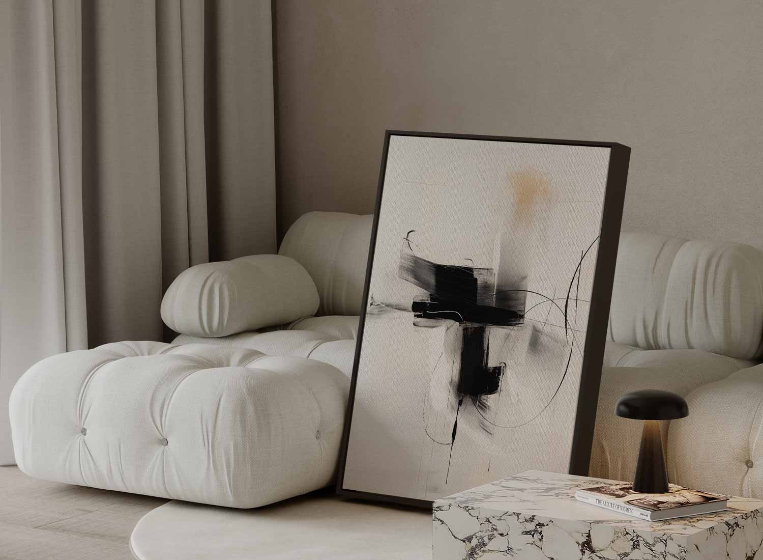 Dynamisch Abstract Zwart-Wit Schilderij Kunstwerk-canvas-dibond-plexiglas-wanddecoratie-WallArtistic