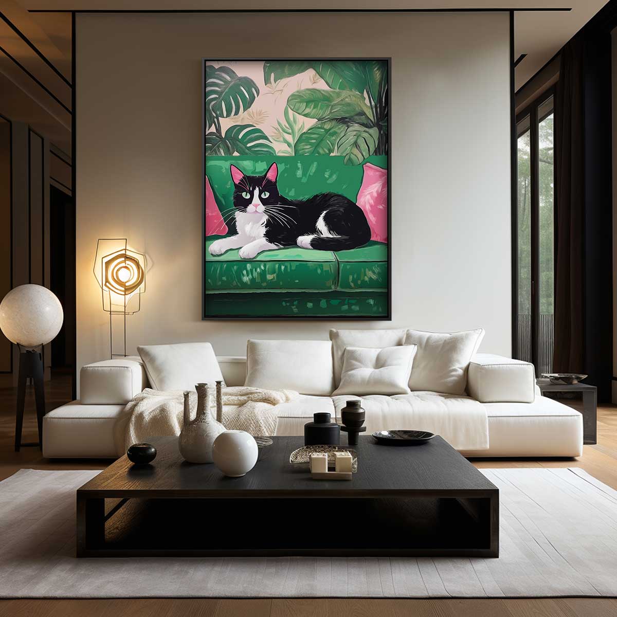 Tropische Kat op de Bank Kunstwerk-canvas-dibond-plexiglas-wanddecoratie-WallArtistic